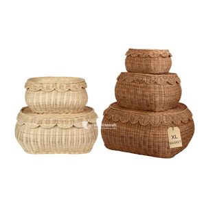 Scalloped Rattan <b>Basket</b> Set Decorative <b>Wicker</b> <b>Storage</b> <b>Basket</b> With Lid Wholesale - Product Image 1