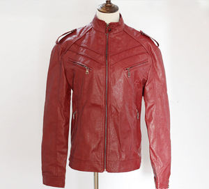 <b>Men's</b> Windproof PU Leather Sheep Skin Stand Collar Zip-Up Regular Fit Bomber <b>Jacket</b> Autumn Outerwear Embossed Polyester Lining - Product Image 1