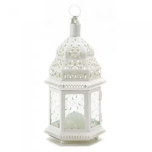 Farol de Hierro Blanco de Diseño con Recortes Florales para Decoración del Hogar, Portavelas Duradero, Centro de Mesa, Farol de Diseño Moderno - Product Image 2
