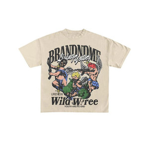 CAMISETA de Marca para Hombre, Color Beige, con Estampado de Personajes de Dibujos Animados, Manga Corta, Cuello Redondo, Corte Regular, Estilo Urbano, 100% Algodón Jersey - Product Image 1