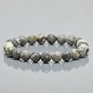 Natural Grey Jasper 8mm Smooth Round AA Grade Gemstone Beads <b>Stretch</b> <b>Bracelet</b> Healing Jewelry Wholesale - Product Image 2