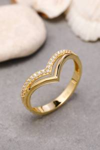 Anillo de Diamantes con Corte Redondo Minimalista en Forma de V, Cultivado en Laboratorio, con Oro Amarillo de 14K, Joyería Fina, Regalo de Compromiso o Boda para Enamorados - Product Image 3