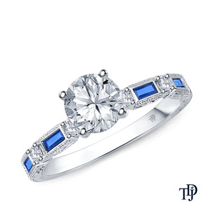 Anillo de Compromiso de Oro de 10K con Zafiro Azul (Natural) y Diamante Central, Estilo Milgrain Vintage de Lujo, Certificado por IGI - Product Image 3