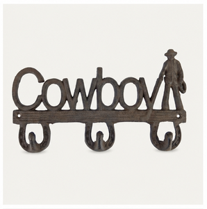 Cast Iron Cowboy Wall Hook Key <b>Holder</b> Rustic Brown Horseshoe Design Heavy Duty Western Decorative Coat & <b>Hat</b> Rack With 3 Hooks - Product Image 1