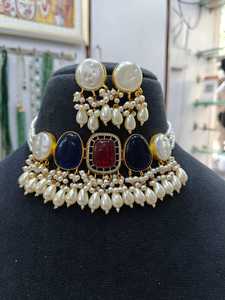 Exima Trendy Bridal Indo Western Brass Micro Insert <b>Silver</b> Plate Choker <b>Necklace</b> <b>Set</b> Women Engagement Wedding Party Artificial - Product Image 3