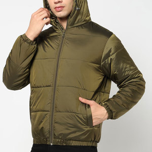 Men's Olive Green Hooded Puffer Jacket Windproof Thick Polyester Wadding Casual Winter <b>Coat</b> <b>Zipper</b> Closure Regular Fit - Product Image 2