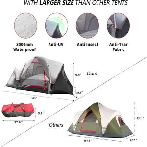 Tenda da Campeggio a Doppio Strato per 6 Famiglie, Impermeabile, Antivento, con Tetto Antipioggia, Grandi Finestre a Rete, Facile da Montare, per 2 Persone - Product Image 6