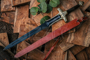Espada de Acero Forjada a Mano con Grabado de Conan el Bárbaro, Recubierta con Pintura en Polvo, 40 Pulgadas de Longitud Total, Réplica Medieval de Fantasía, Cuchillo de Camping, Regalo - Product Image 6