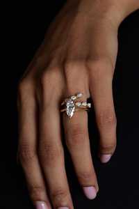 Diamond Open Wrap Bypass <b>Rings</b> 14K 18K Solid Gold Prong Set Pear Cut <b>Stacking</b> Minimalist Luxury Modern Fine Jewelry Wholesale - Product Image 2