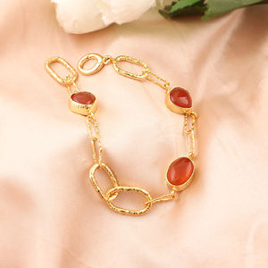 Pulsera de Cadena de Eslabones Tipo Clip Chapada en Oro de 18K con Cabujón de Cornalina Natural, Joyería Moderna para la Muñeca, Regalo - Product Image 2