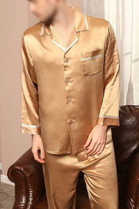 Chemises de nuit en soie pour hommes, col rabattu, chemise de nuit en satin, chemise boutonnée à manches longues pour homme, chemise de nuit en satin de soie pour garçons - Product Image 3