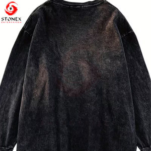 Custom Screen Printed Long Sleeve Breathable Eco-Friendly Casual Full Printed Cotton Vintage Acid Wash Hip Hop T-Shirt - Product Image 2