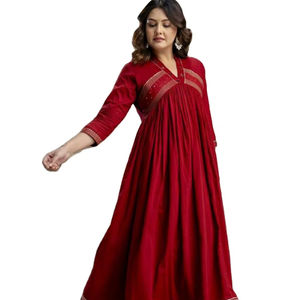 100% Faux Fur Fabric V Neck Style Huge Flair Pattern Anarkali / <b>Kurti</b> Collection Summer Quick Dry Moisture Wicking Office Party - Product Image 1