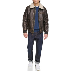 PRIMEFIELD ENTERPRISES Men's <b>Brown</b> <b>Leather</b> Eco-Friendly Thick Bomber <b>Jacket</b> Polyester Lining Zipper Closure Moto Style Winter - Product Image 3