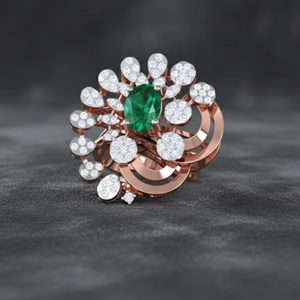 แหวนค็อกเทลรูปวงรีประดับมรกตสีเขียวและเพชรทรงดอกไม้สีโรสโกลด์สุดหรูสำหรับผู้หญิง เครื่องประดับชั้นดี ของขวัญสำหรับงานแต่งงานและงานปาร์ตี้ - Product Image 3