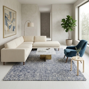 Alfombra de lana texturizada hecha a mano, tamaño personalizado, diseño azul marfil, alfombra de lujo moderna para sala de estar y dormitorio, suministro de fábrica - Product Image 3