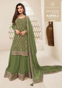 Salwar Kameez Palazzo indien en Chinon avec broderie et travail de sequins pour mariage, tenue pakistanaise - Product Image 4
