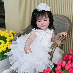 174 Red <b>Girls</b> Party Gown Sparkling Collar Matching Tie Layered Ruffle Skirt Oversized Satin Back Bow by Nhung Nguyen Factory - Product Image 2