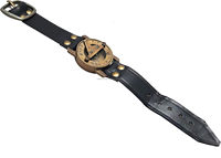 Boussole à cadran solaire antique avec bracelet en cuir noir Boussole de montre rétro Confort nautique Porter à la main Article Camping Canotage