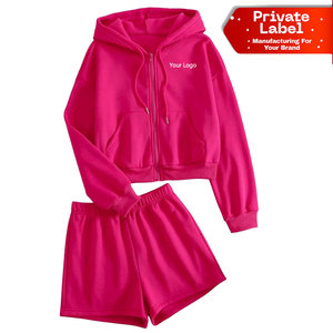 Ensemble tendance pull court et short pour femme, style streetwear, short taille haute, esthétique Y2K, sweat à capuche zippé pour femme - Product Image 1