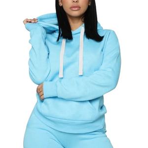 Women Plus Size Light Blue Hooded <b>Tracksuit</b> Full Sleeve Solid Color Casual Jogger Set Side Pockets Elastic Waist - Product Image 5