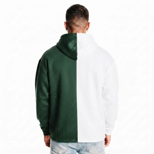 Sudadera con Capucha para Hombre, Verde y Blanca, de Algodón Grueso, con Bolsillo Canguro, Cordón Ajustable y Manga Larga, Estilo Casual - Product Image 5