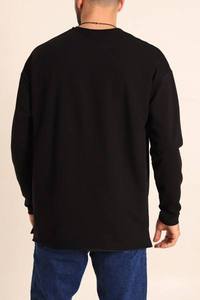 Sweat-shirt à col rond en molleton imperméable de couleur unie noire pour homme, manches régulières, vêtements d'automne - Product Image 5