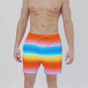 <b>Mens</b> Rainbow Stripe Swim <b>Trunks</b> Quick Dry Beach Shorts OEM Wholesale Swimwear Drawstring Summer Board Shorts - Product Image 4