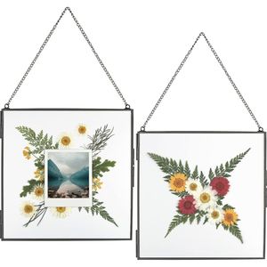 Cadre photo hexagonal vintage doré en verre suspendu, double face, en laiton, pour fleurs pressées et décoration murale - Product Image 6