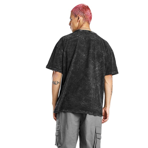 Camiseta con Efecto Ácido para Hombre, 100% Algodón, Alta Calidad, Transpirable, Estilo Veraniego con Hombros Caídos - Product Image 2