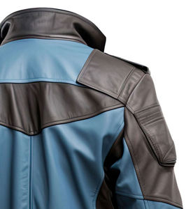 Chaqueta de Motociclista de Cuero PU Azul y Negro para Hombre, Cuello Alto, Botón Único, Estilo Moto Biker, Resistente al Viento, Tendencia de Otoño - Product Image 6