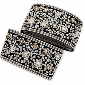 Premium Black Base Large Width Embroidered Laces for dresses sarees bridal wear and fashion embellishments. - Product Image 1