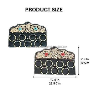 ที่แขวนผ้าพันคอแบบติดผนัง หนังแท้ลายดอกไม้สีฟ้าคราม งานแฮนด์เมด สไตล์คาวบอย ตกแต่งบ้านสไตล์เรโทร - Product Image 2