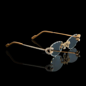 Gafas de Sol Ovaladas Sin Montura con Diamantes Personalizadas, Protección UV400, Tono Dorado, Detalles de Cristal, Uso en Exteriores, Gris, Estilo Moderno - Product Image 5