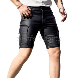 กางเกงขาสั้นหนังแท้ผู้ชายสั่งทำพิเศษ พร้อมกระเป๋าซิปคู่ด้านหน้า ทรงเข้ารูป แฟชั่นทันสมัยและสไตล์สตรีทแวร์ - Product Image 3