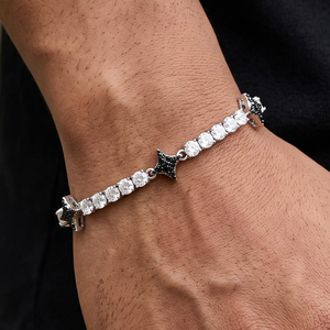 Bracelet tennis de luxe en or massif 14 carats avec diamants naturels et accents étoiles noires - Product Image 4