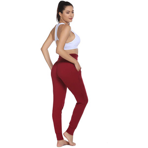 High Waist Solid Color Knitted Jogger Leggings With Pockets For Women Full Length Stretchy Yoga Pants - Product Image 3