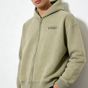 High Quality Acid Wash Zip Hoodie for Men Wholesale Streetwear Heavyweight Oversized Vintage Hooded Crop Hoodie - Product Image 4