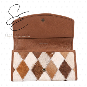Sehrainn - Nueva Cartera de Mano de Cuero Vacuno con Pelo para Mujer, Diseño Geométrico de Patchwork, Cierre Elegante, para Uso Diario en Todas las Estaciones - Product Image 4