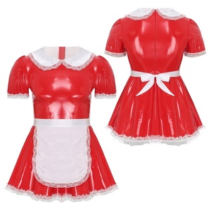 Vestido de sirvienta <span class=keywords><strong>Sissy</strong></span> para hombre con delantal de encaje de charol vestido acampanado Cosplay disfraces de travesti fiesta temática Cosplay - Product Image 4