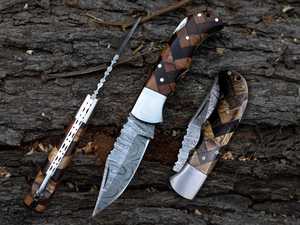 Cuchillo Plegable Profesional de Acero de Damasco de Alta Calidad con Punta Caída - OEM/ODM Personalizable, Grado Industrial, Mango de Color Personalizado - Product Image 4