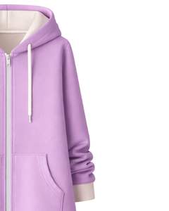 Sweat à capuche long zippé couleur lavande pour femme, manteau d'hiver en polaire décontracté et oversize avec poches, fabrication OEM sur mesure - Product Image 5