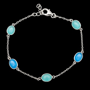 Pulsera de Cadena de Plata de Ley 925 con Calcedonia Azul Natural, Joyería Elegante Hecha a Mano con Piedras Preciosas, Regalo - Product Image 1