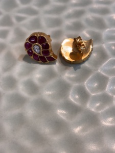 Flower Shape <b>Stud</b> <b>Earrings</b> With Ruby Inlay 18K Gold Plated Classic Women's Everyday Wear Jewelry - Product Image 5