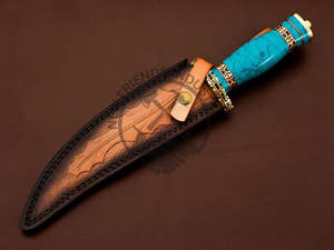 Couteau à lame fixe neuf en acier Damas, couteau Bowie de collection, couteau de chasse avec manche en pierre, couteau de survie avec étui - Product Image 6