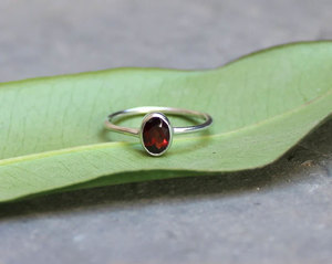Handmade <b>Silver</b> Red <b>Garnet</b> <b>Ring</b> – Large Oval Faceted Gemstone Boho Healing Statement Jewelry Women - Product Image 2