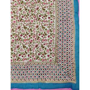 Couette double réversible en coton 100% imprimée à la main au motif floral, style vintage, écologique, bleue, pour la maison - Product Image 3