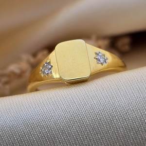 925 Sterling Silver Plain Signet <b>Ring</b> 10x6mm Personalized CZ <b>Ring</b> Gold Plated Engravable Promise <b>Ring</b> Dainty Women Jewelry Gift - Product Image 1