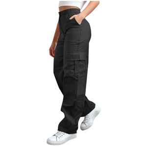 Women High Waist Cotton Cargo Pants Loose Fit Drawstring Yoga Running Outdoor Active Wear Multi Pocket Casual Sports Trousers - Product Image 4