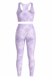 Women Yoga <b>Set</b> <b>Tie</b> <b>Dye</b> Purple Gradient 2 Piece Crop Top High Waist Leggings Full Length Spandex Polyester Four Way Stretch - Product Image 6